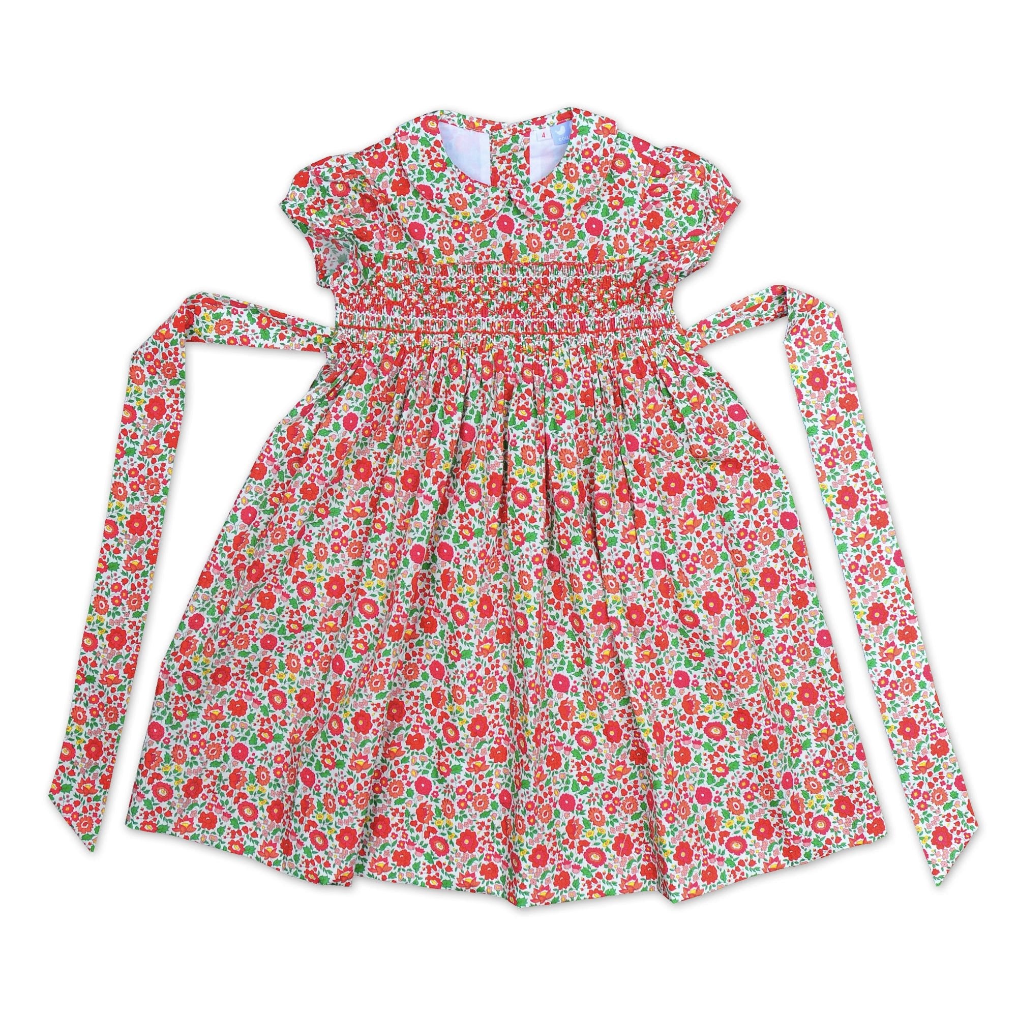 Bella Cap Sleeve Red Liberty Smock Dress - Cou Cou Baby