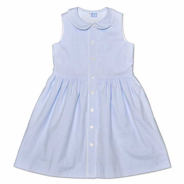 Charlotte Pale Blue And White Pin Stripe Dress - Cou Cou Baby