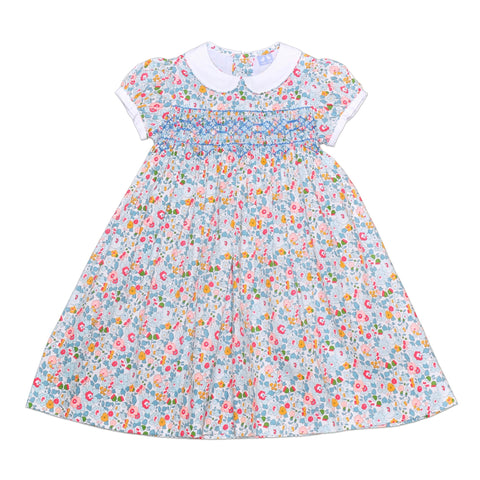 Bella Cap Sleeve Pale Blue Liberty Print Smock Dress - Cou Cou Baby