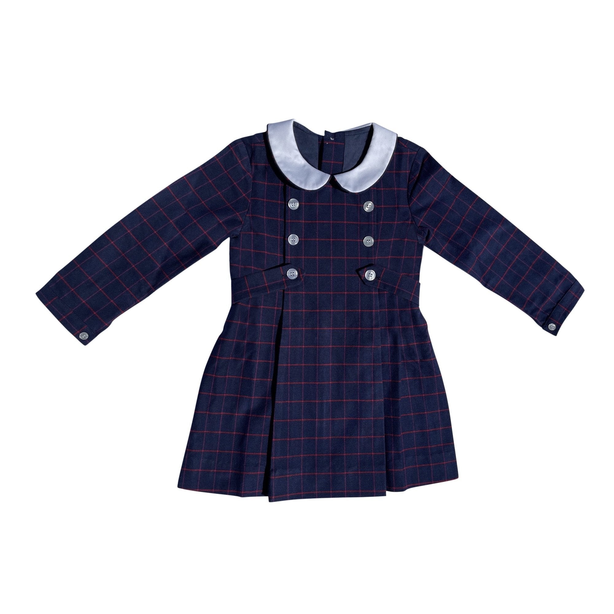 Grace Navy And Red Check Collared Dress - Cou Cou Baby