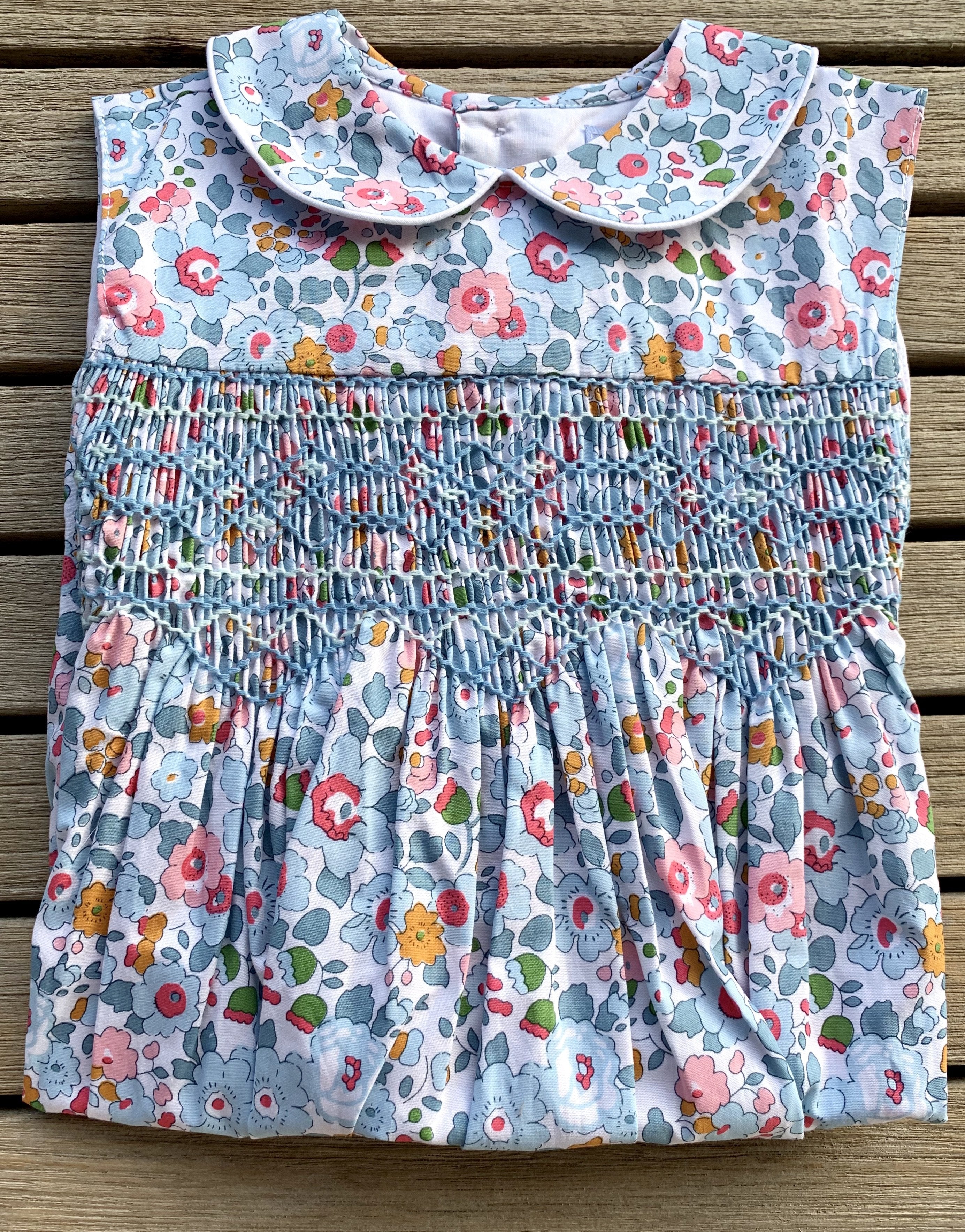 Bella Pale Blue Liberty Print Smock Dress | Cou Cou Baby Bella Pale Blue Liberty Print Smock Dress | Cou Cou Baby