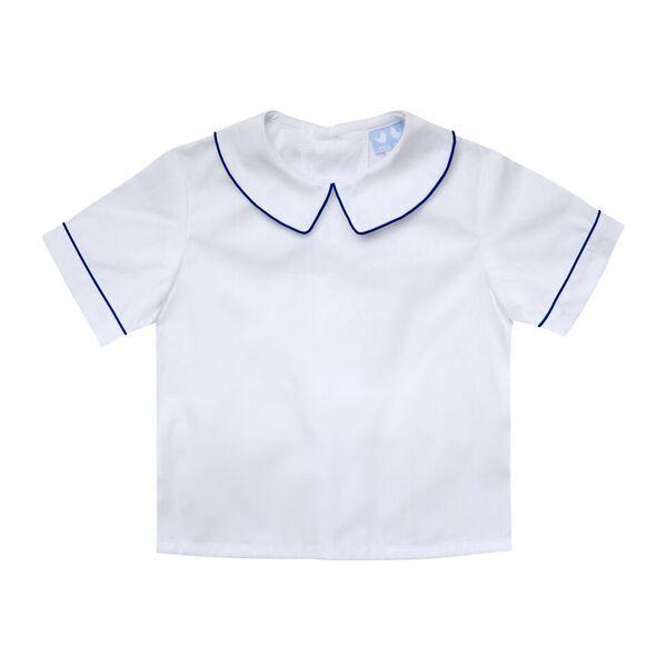 Boys White Collared Shirt With Navy Trim - Cou Cou Baby