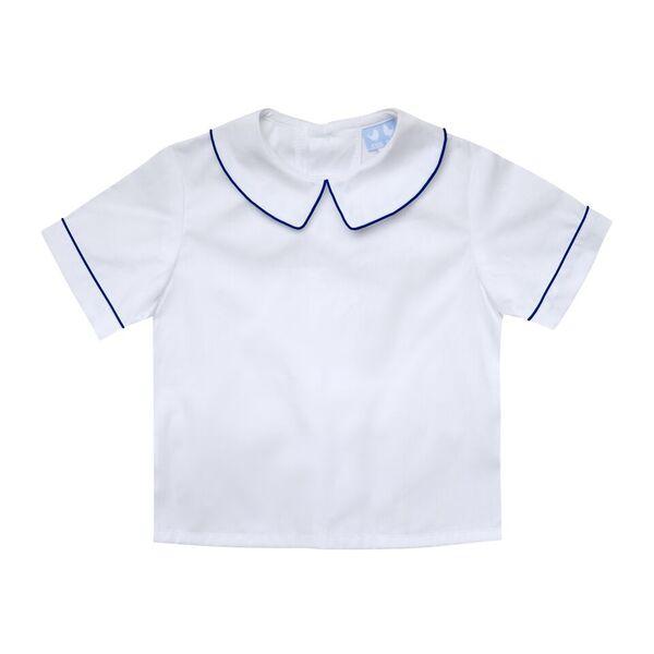 Boys White Collared Shirt With Navy Trim - Cou Cou Baby