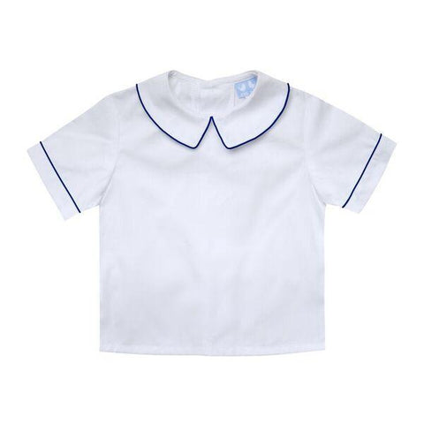 Boys White Collared Shirt With Navy Trim - Cou Cou Baby