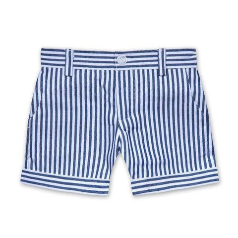 Denim Stripe Shorts In Navy And White - Cou Cou Baby